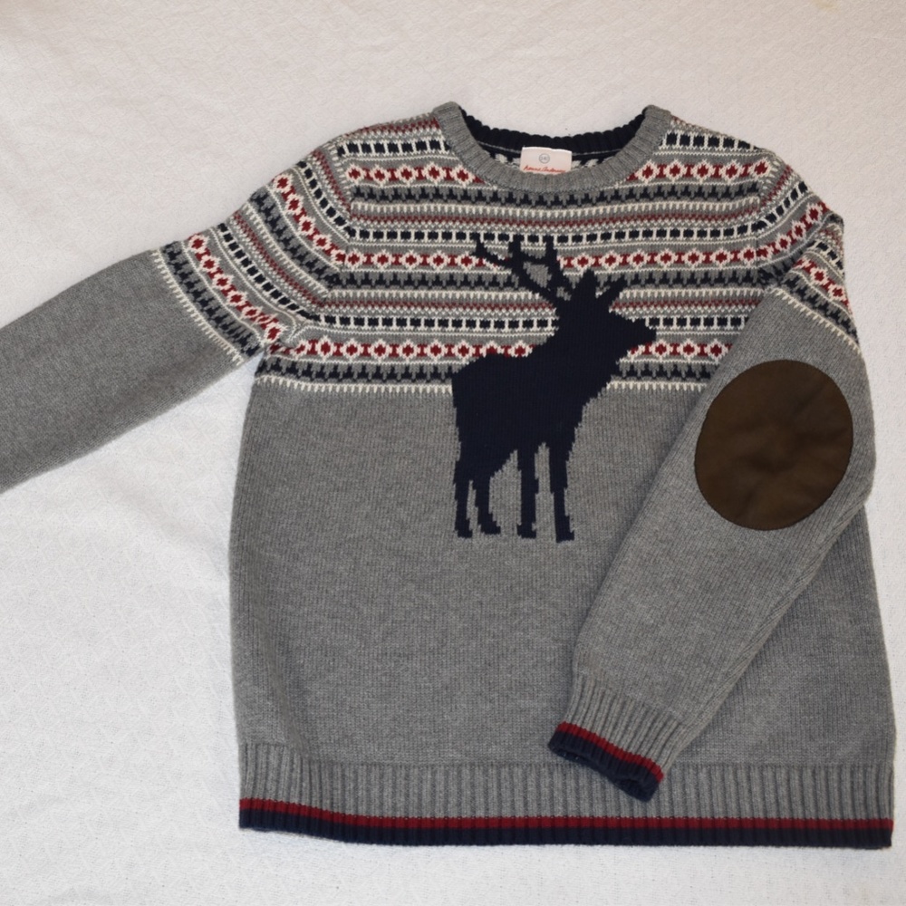 Hanna Andersson Boys Holiday Fair Isle Reindeer Knit Sweater, Size 140cm US 10,